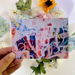 Cartão de notas em branco abstrato de paisagem colorida com envelope amigo artístico estacionário pequeno presente para amante de arte cartão de felicitações para todas as ocasiões