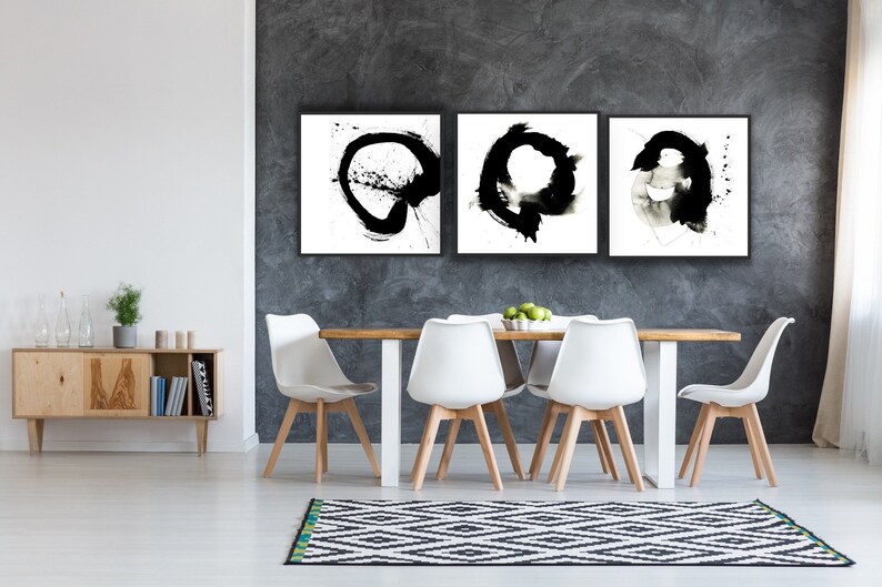 Black & White Zen Abstract Wall Art Printable Set of 3 Large Etsy