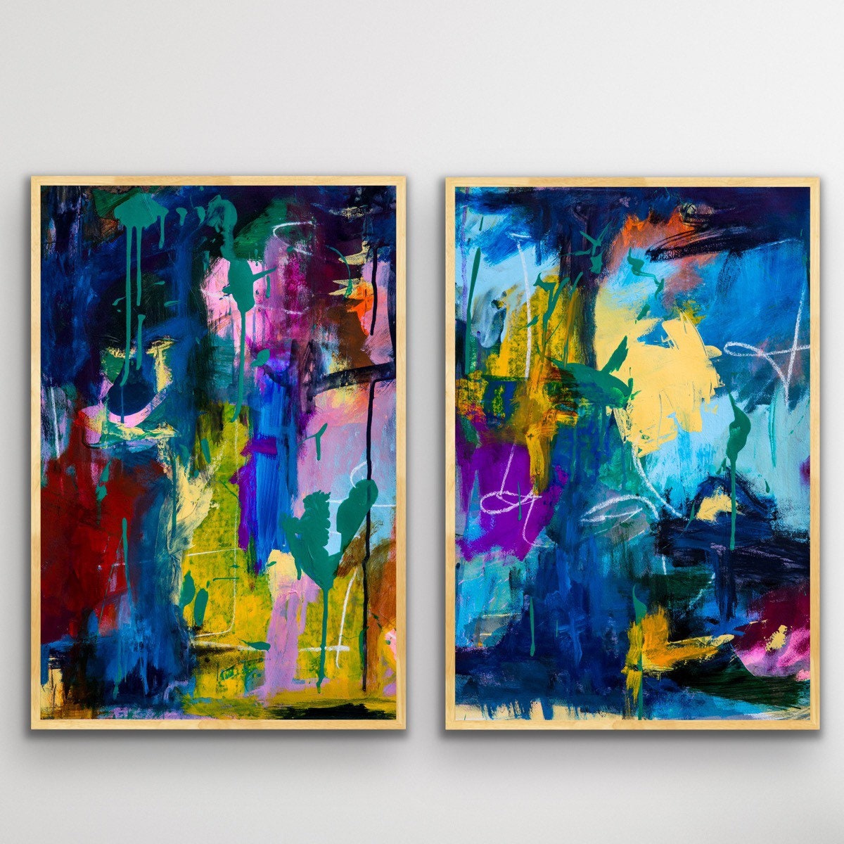 Abstract Wall Art Printable Set of 2 Large Contemporary Etsy