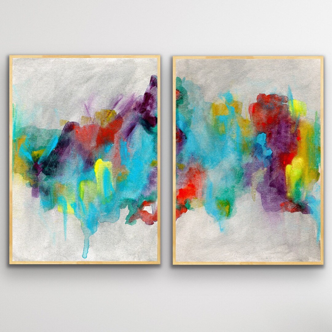 Teal and Gray Abstract Art set of 2 Large 32x40 24x36 Art Etsy