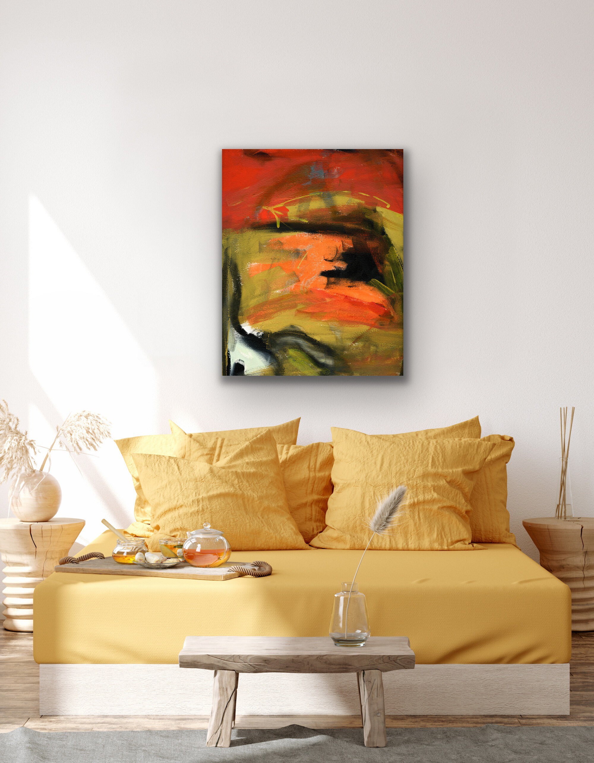 Abstract Art Print on CanvasRed Beige Black Wall Art Modern Etsy