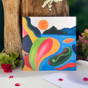 Tarjeta de notas en blanco de playa y montañas con sobre para notas escritas a mano Tarjeta de felicitación estacionaria artística para todas las ocasiones tarjeta de paisaje