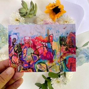 Cartão de notas em branco da natureza da arte abstrata brincalhão com envelope amigo artístico estacionário pequeno presente para amante da arte cartão de felicitações para todas as ocasiões