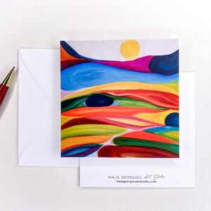 Sunny Rainbow paisaje Tarjeta de notas en blanco con sobre para notas escritas a mano Tarjeta de felicitación artística estacionaria para todas las ocasiones tarjeta de naturaleza
