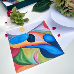Paisaje de la naturaleza Tarjeta de notas en blanco con sobre para notas escritas a mano Tarjeta de felicitación estacionaria artística para todas las ocasiones tarjeta de arte abstracto