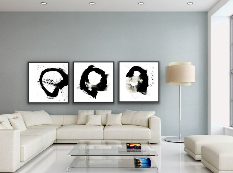 Black & White Zen Abstract Wall Art Printable Set of 3 Large Etsy