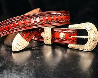 western belt, western buckle set, custom belt, stamped belt, genuine leather, full grain leather
