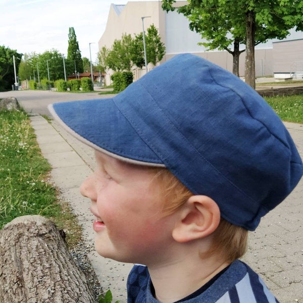 Michel Mütze LEINEN Retro Sonnenschutz Kind Erwachsene Farbauswahl Holzknopf Unikat Cap Sommer Urlaub Individuell Naturkind Waldkindergarten