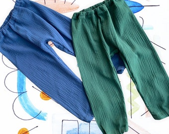 Muslin pants children Double Gauze color selection customer inquiries cuffs/ elastic waistband adjustable bloomers grow-along pants 80-158 child summer vacation