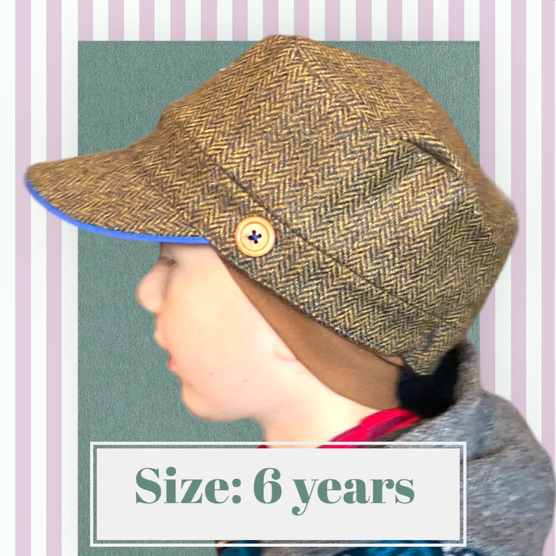 Wool Hat Michel Cap Wool Tweed Check Herringbone Hat Wool Peak Wooden