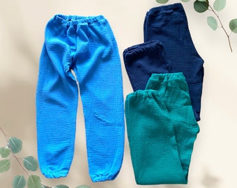 Muslin Pants Children Double Gauze Color Selection Customer Inquiries Adjustable Cuffs/Elastic Waistband Bloomers Growing Pants 80-158 Child Summer Holiday