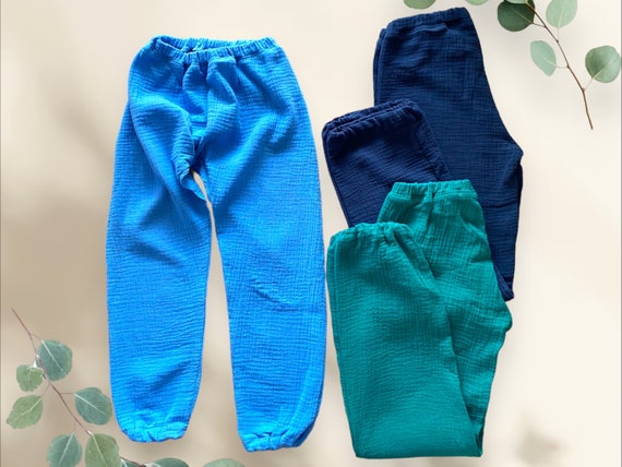 Pantalon en mousseline pour enfant double gaze selection de couleurs demandes des clients poignets ceinture elastique pantalon a pompe reglable pantalon en cire 80 158 enfant vacances d ete Etsy Franc...