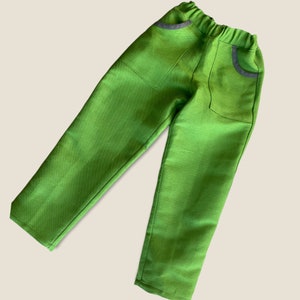 HEMP Linen Pants Child Growing Elastic Waistband 80-152 Child Boys Girls Vintage Pockets Green Summer Pants Holiday Pants