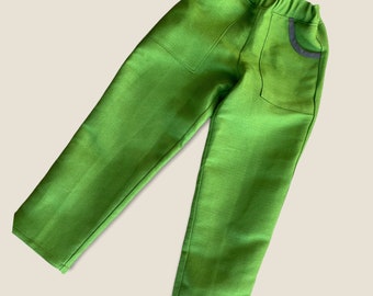 HEMP linen trousers child growing with elastic waistband 80-152 child boys girls vintage pockets green summer trousers holiday trousers