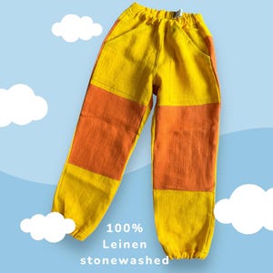 Pants child robust linen stonewashed 280 knee protection trim adjustable belt Waldkind Naturkind Waldorf summer pants forest pants holiday bloomers