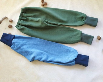 Pantalon en lin délavé à la pierre pour enfants, pantalon de jogging, pantalon d'été léger, sélection de couleurs, pantalon de vacances, enfant naturel, fabriqué à la main en Allemagne