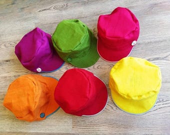 Michel hat LINEN STONEWASHED 280 sun protection child adult color selection wooden button unique cap individual nature child forest kindergarten