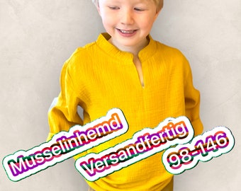 Musselin Hemd Kinder Jungs Mädchen 98-146 VERSANDFERTIG Sommer Hemd Michel Hemd Urlaub Sommermode Taufe Einschulung Fest