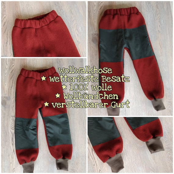 Clothing Unisex Kids Clothing Trousers Wollwalk Pants Outdoor Virgin Wool with Oilskin Trim Wool Cuffs/Elastic Band on Leg 80-164 Optional with Pockets 