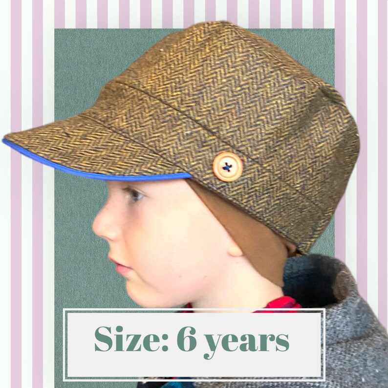 Wool Hat Michel Cap Wool Tweed Check Herringbone Hat Wool Peak Wooden