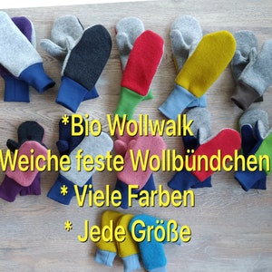 Handschuhe Fäustlinge Kind Bio Wolle Schurwolle Wollwalk Wollbündchen Geschenk Überraschung Uni Bunt Bild 1