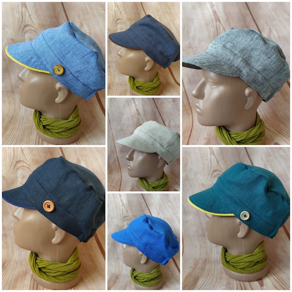 Michel Mütze LEINEN Retro Sonnenschutz Kind Erwachsene Farbauswahl Holzknopf Unikat Cap Sommer Urlaub Individuell Naturkind Waldkindergarten