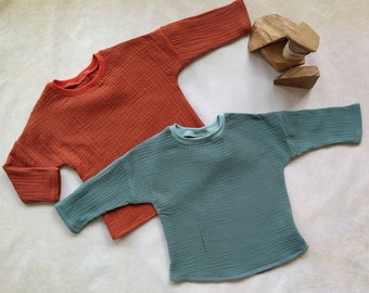 Maglione in mussola, collo tondo, selezione di colori, minimalista, estivo, Waldorf, foresta, bambino, fattoria, natura, vacanza, vintage, retrò 74-152