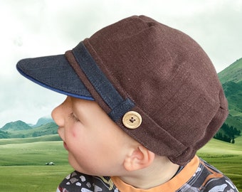 Michel Hat Original Linen Brown/Blue with ribbon or button Customer order Summer hat Peak Sun protection