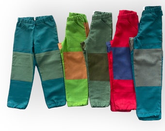 Pantalones de lino para niños, ribete resistente para protección de rodillas, correa ajustable, niño del bosque, niño natural, pantalones de verano Waldorf, pantalones del bosque, bombachos de vacaciones