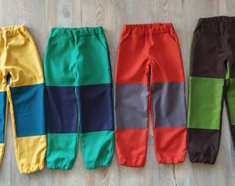 Leinen Hose Kind robust Knieschutz Besatz Verstehlabre Gurt Waldkind Naturkind Waldorf Sommerhose Waldhose Urlaub Pumphose