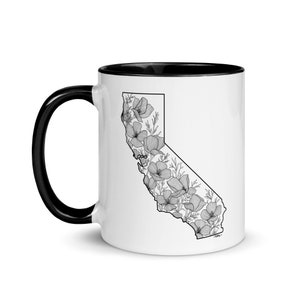 California Poppy, California Bridesmaids Gift, Gift For Coffee Lover, Unique Gift, Floral Mug, State Flower, Botanicals