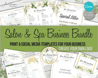 Salon & Spa Business Template Bundle: Logo, Menu, Social Media (Canva Editable)