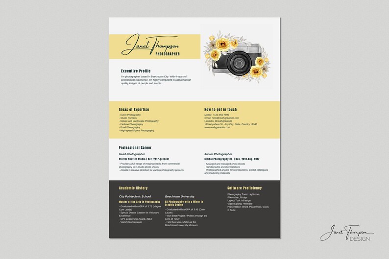 Customizable Resume Editable Resume Template Photographers Resume Custom Resume Professional Resume Template