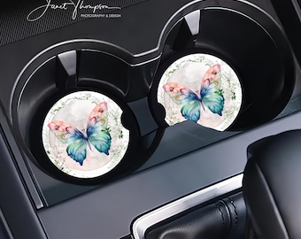 Butterfly Ceramic Car Coasters, Set of 2, Absorbent Sandstone