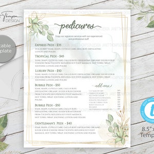 Spa Menu Template: Salon Services Price List (8.5x11&quot; Editable Template)