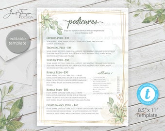Spa Menu Template: Salon Services Price List (8.5x11" Editable Template)