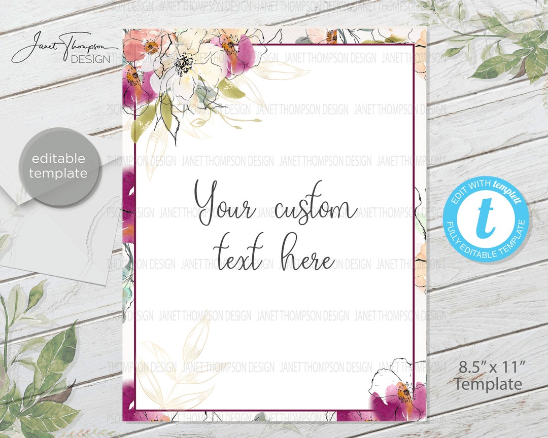 Floral DIY Sign Template: Custom Party Invitation (digital Download) - Etsy