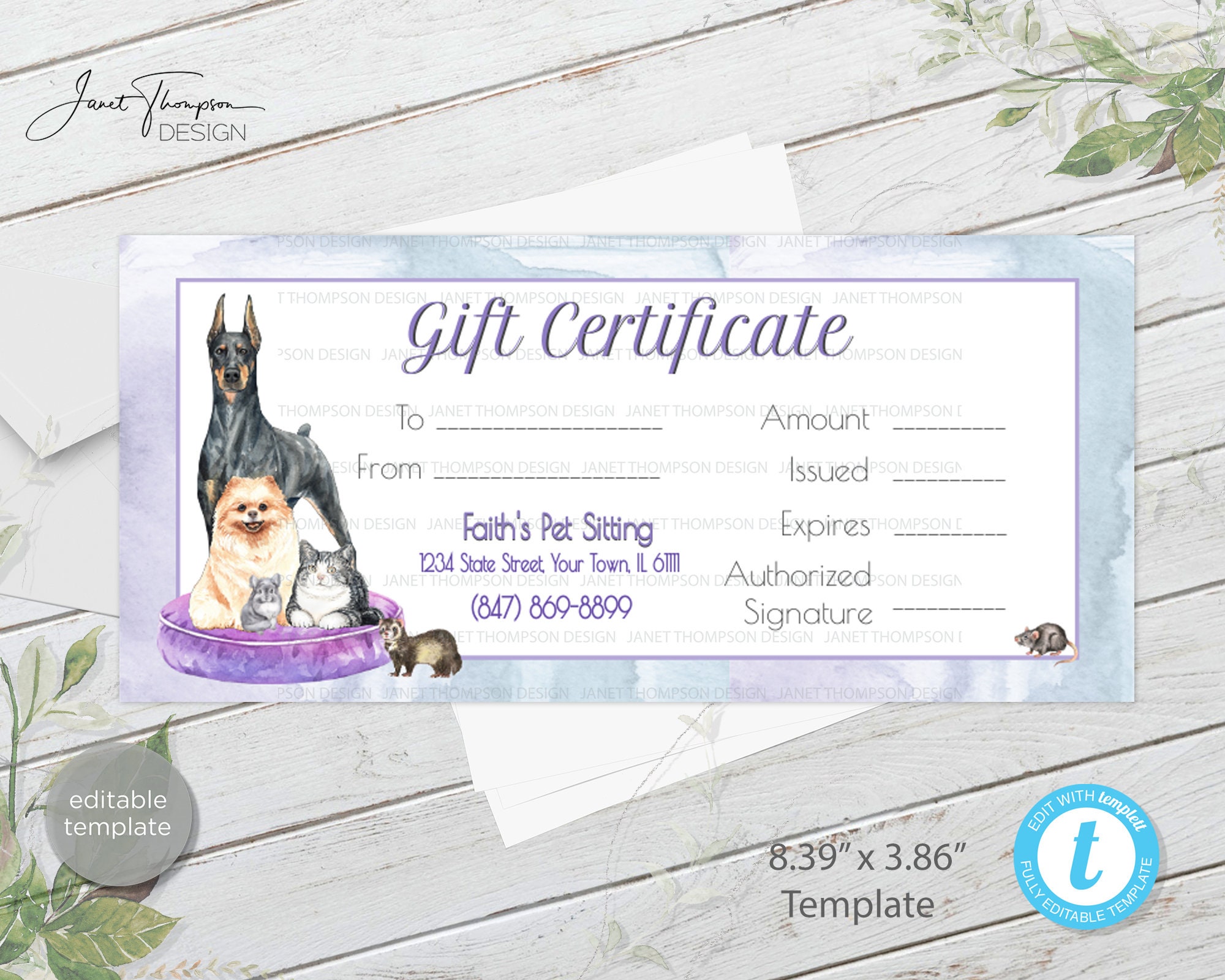 Gift Certificate Template Retail Coupon Pet Sitting Dog | Etsy