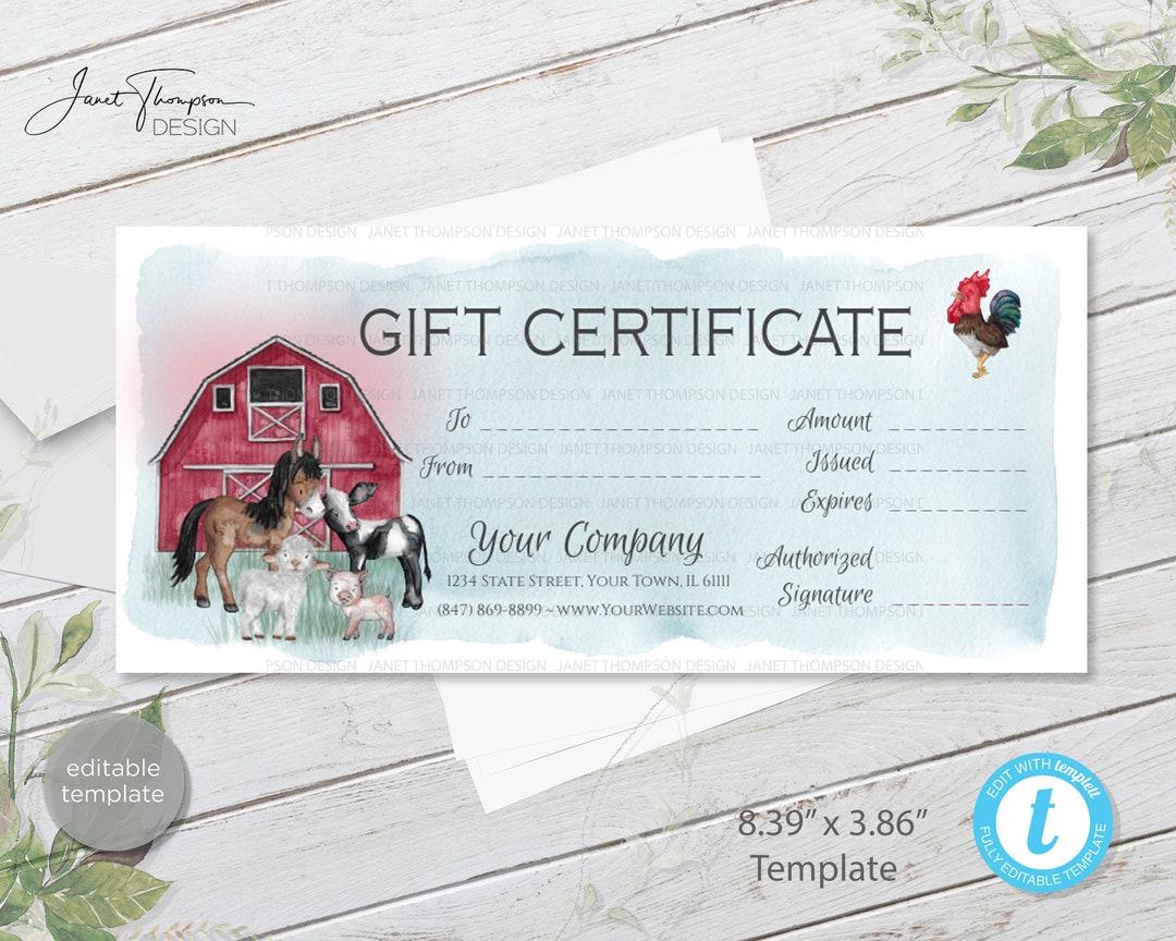 Gift Certificate Template Farmyard Gift Certificate - Etsy