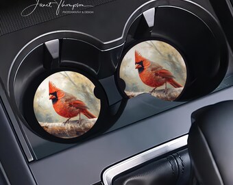 Cardinal Ceramic Car Coasters, Set of 2, Absorbent Sandstone