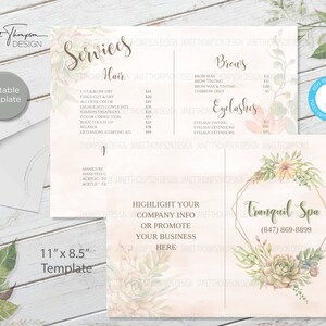 Listino prezzi servizi, Menu salone per manicure, Brochure piega a metà, Brochure personalizzata, Listino prezzi servizi, Modello parrucchiere, Modello menu spa