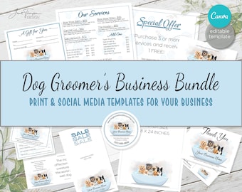 Dog Groomer Business Templates: Service Menu, Social Media (Digital Download)