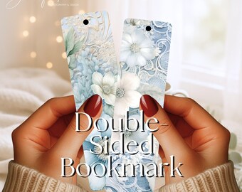Blue Victorian Floral Metal Bookmark, Double-Sided