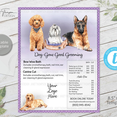 Dog Groomers Service Menu Pet Grooming Dog Groomer Service Etsy