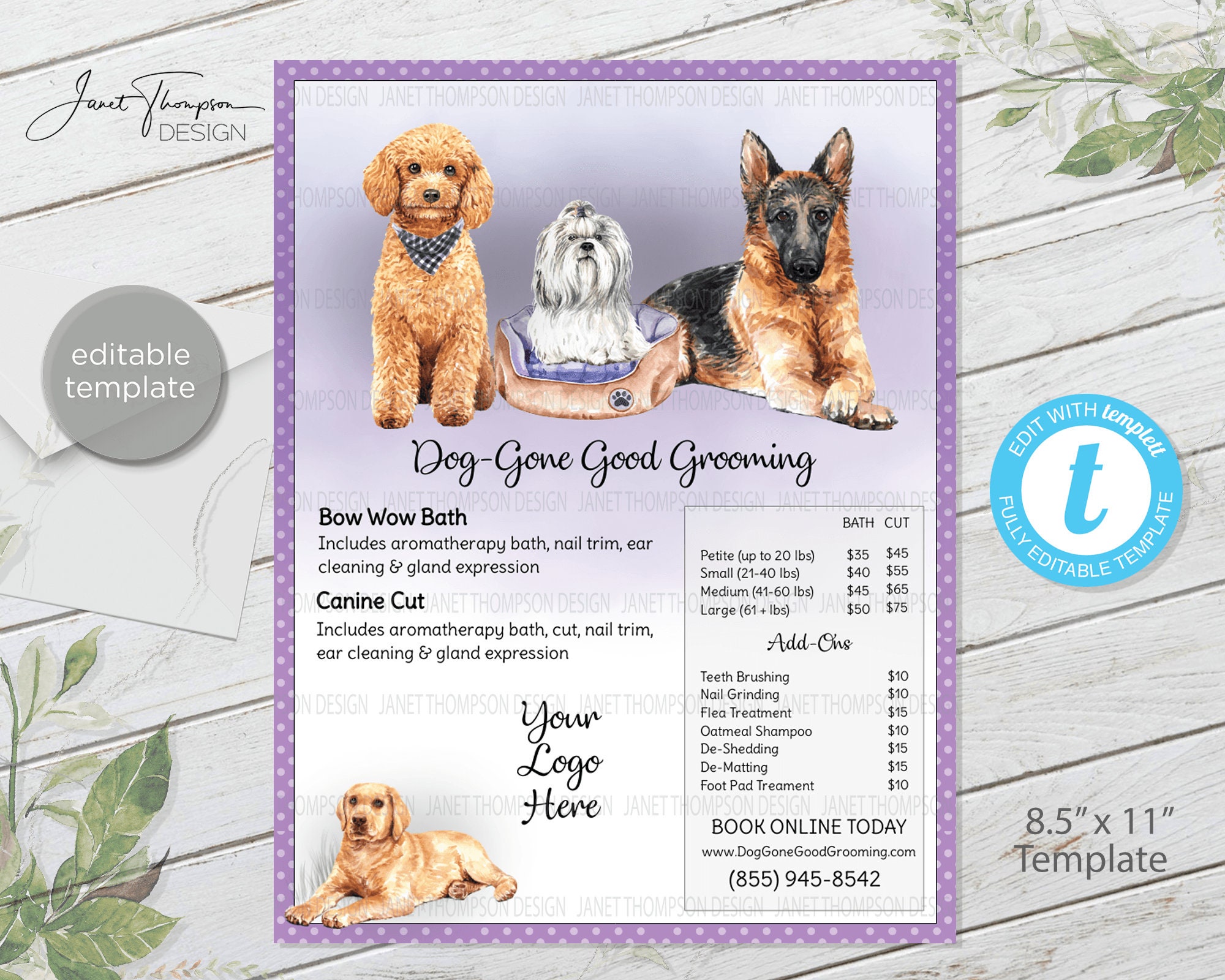 dog-groomer-price-list-template-printable-price-list-teal-green-price-list-groomers-price