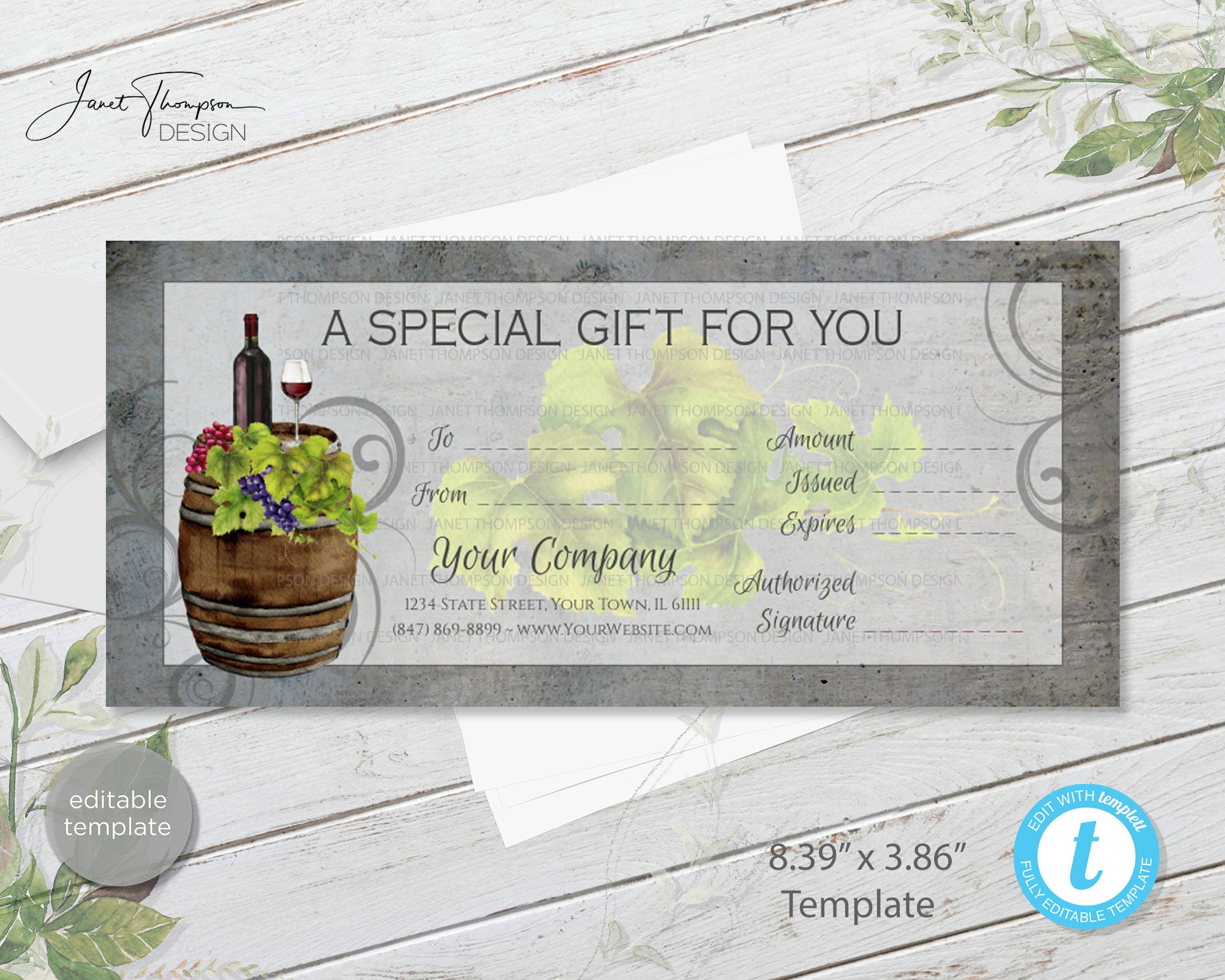 Wine Gift Certificate Template Winery Gift Certificate Etsy España