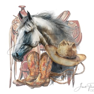 Western Horse Collage Clipart: Cowboy Cowgirl PNG Design (Digital Download)