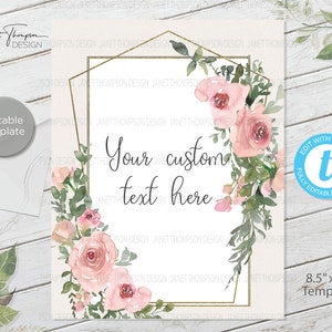 DIY Custom Sign, 8.5" x 11" Sign, Sprzedaż detaliczna, Baby Shower, Bridal Showers, Szablon zaproszenia na imprezę, Znak o tematyce kwiatowej