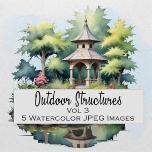 Gazebo Background Clipart, Floral Scene, Gazebo Scene, Nature Background, Outdoor Structures, Sublimation Design, Outdoor Structures Vol 3