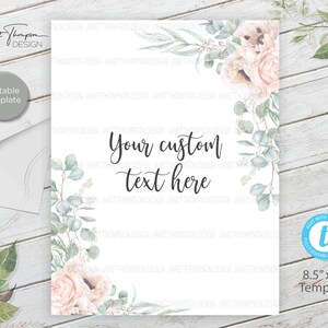 DIY Custom Sign, 8.5" x 11" Sign, Sprzedaż detaliczna, Baby Shower, Bridal Showers, Szablon zaproszenia na imprezę, Znak o tematyce kwiatowej